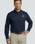Gold Square And Compass Long Sleeve Button-Down