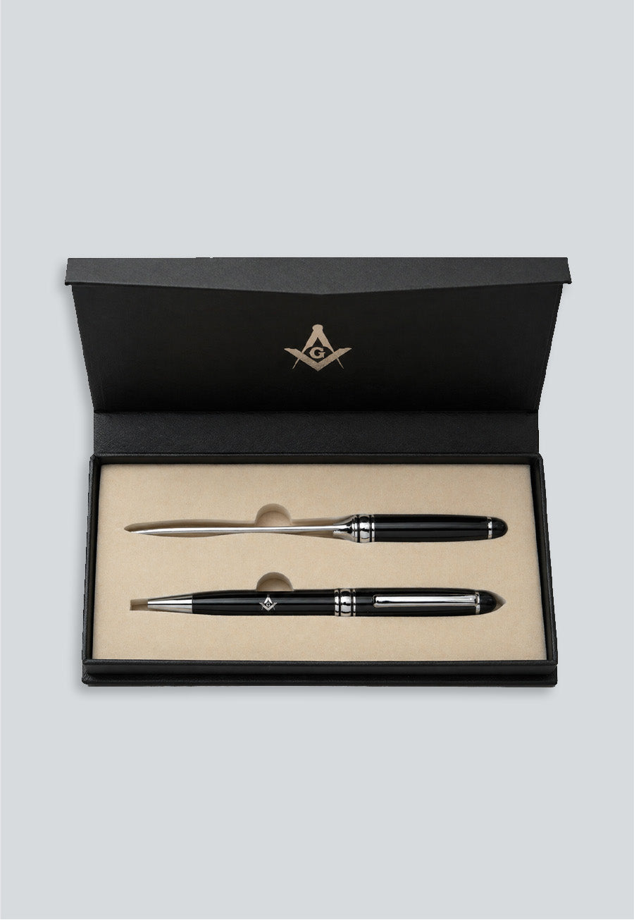 Square &amp; Compass Pen and Letter Opener Set