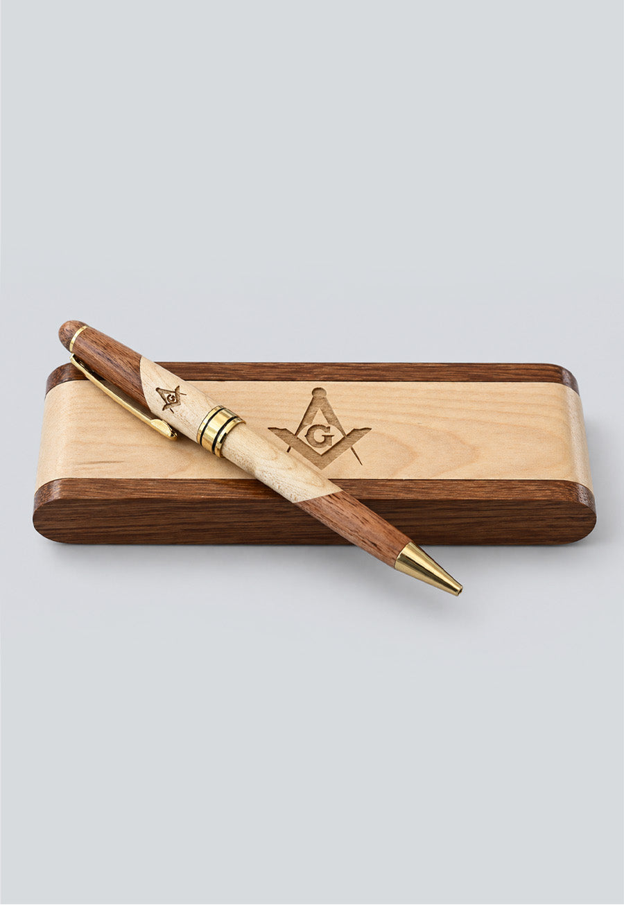 Square &amp; Compass Wooden Pen and Gift Box Set