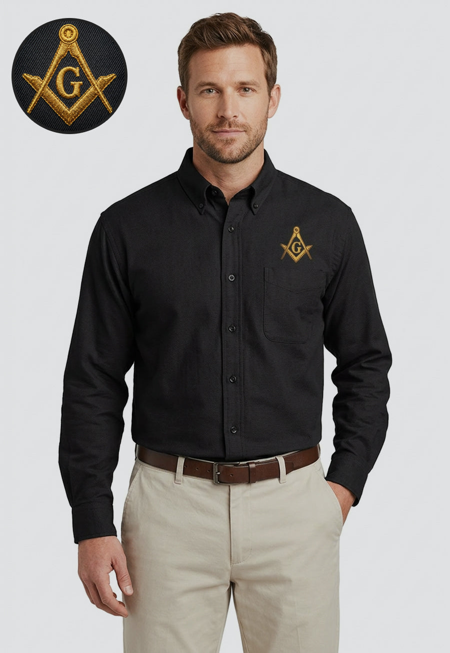 Gold Square And Compass Long Sleeve Button-Down
