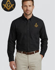 Gold Square And Compass Long Sleeve Button-Down