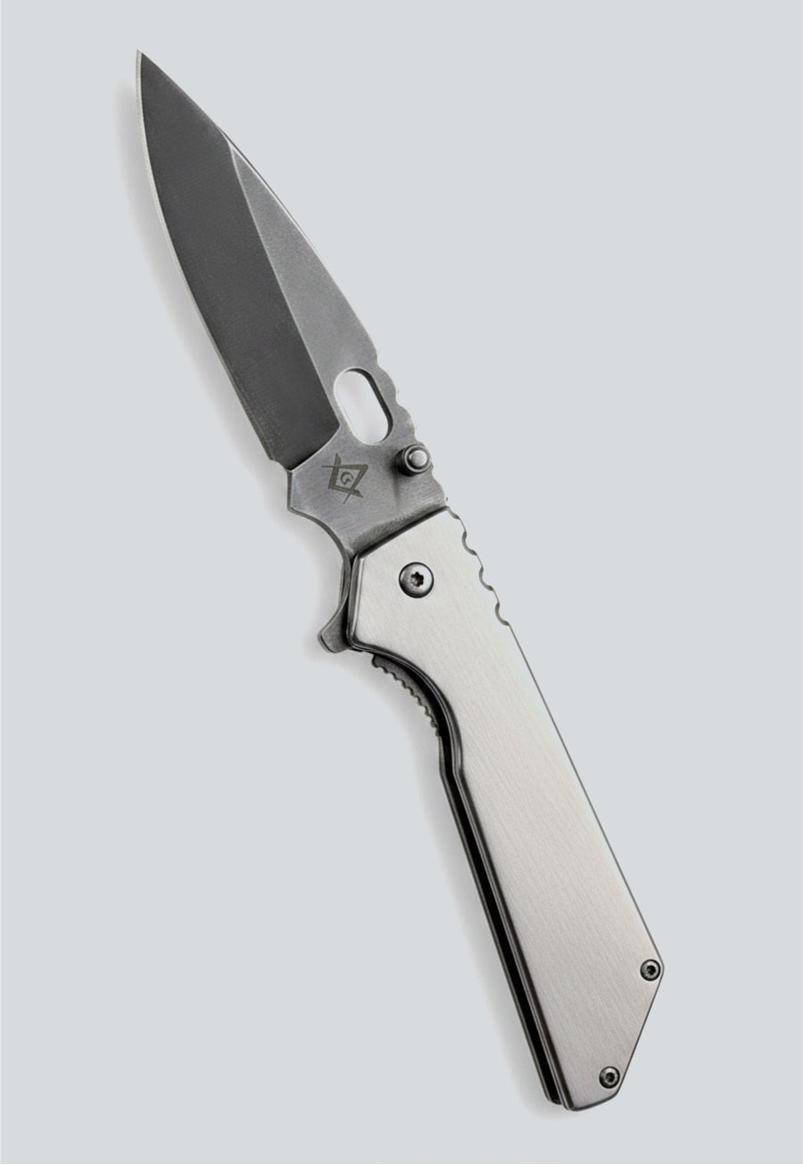 Brused Stainless Steel Folding Pocket Knife with Square and Compasses