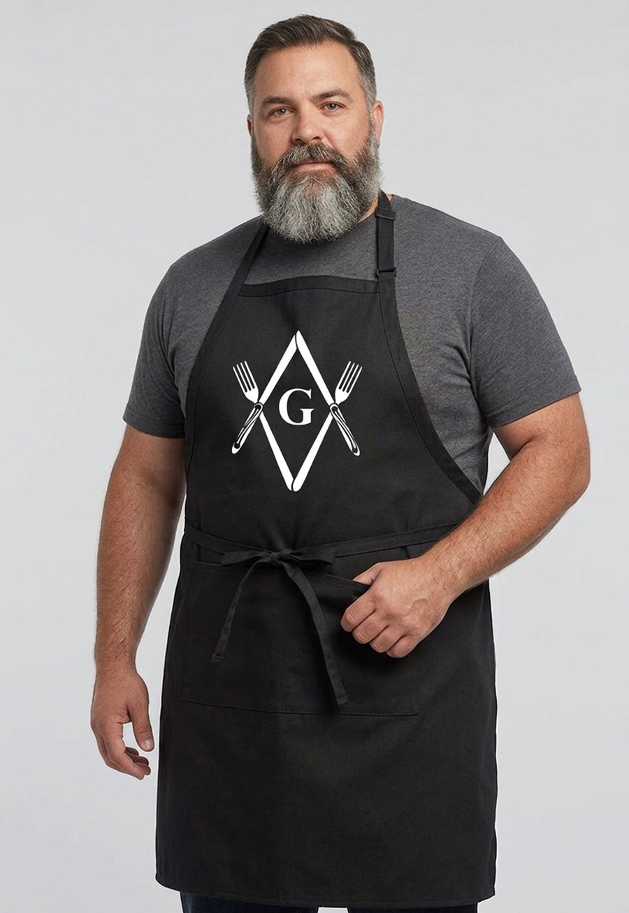 Knives &amp; Forks Square &amp; Compass Masonic Cooking Kitchen Apron