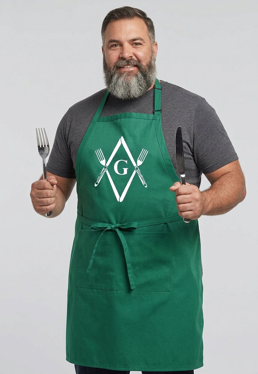 Knives &amp; Forks Square &amp; Compass Masonic Cooking Kitchen Apron