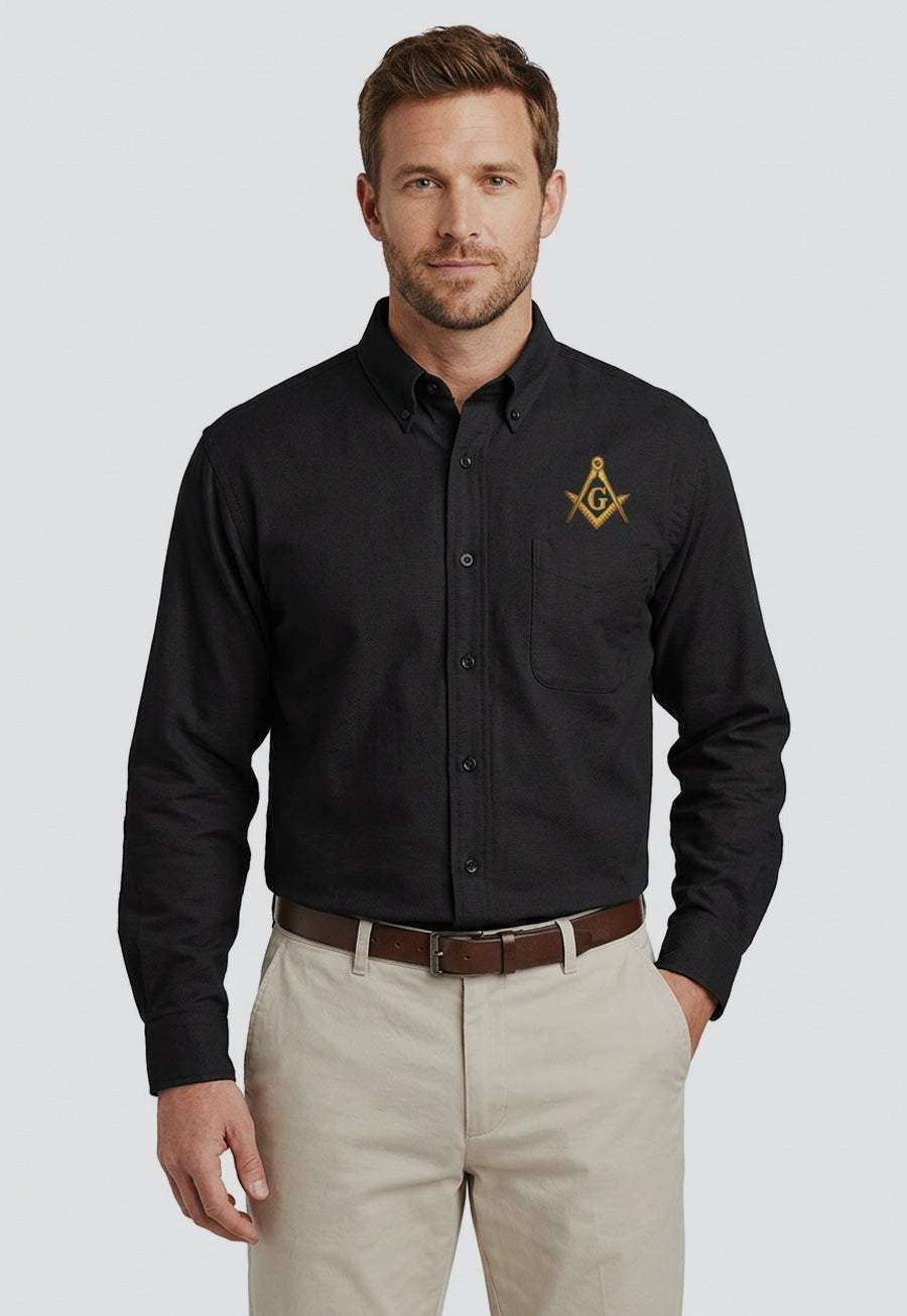 Gold Square And Compass Long Sleeve Button-Down