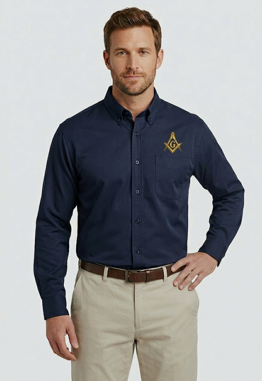 Gold Square And Compass Long Sleeve Button-Down