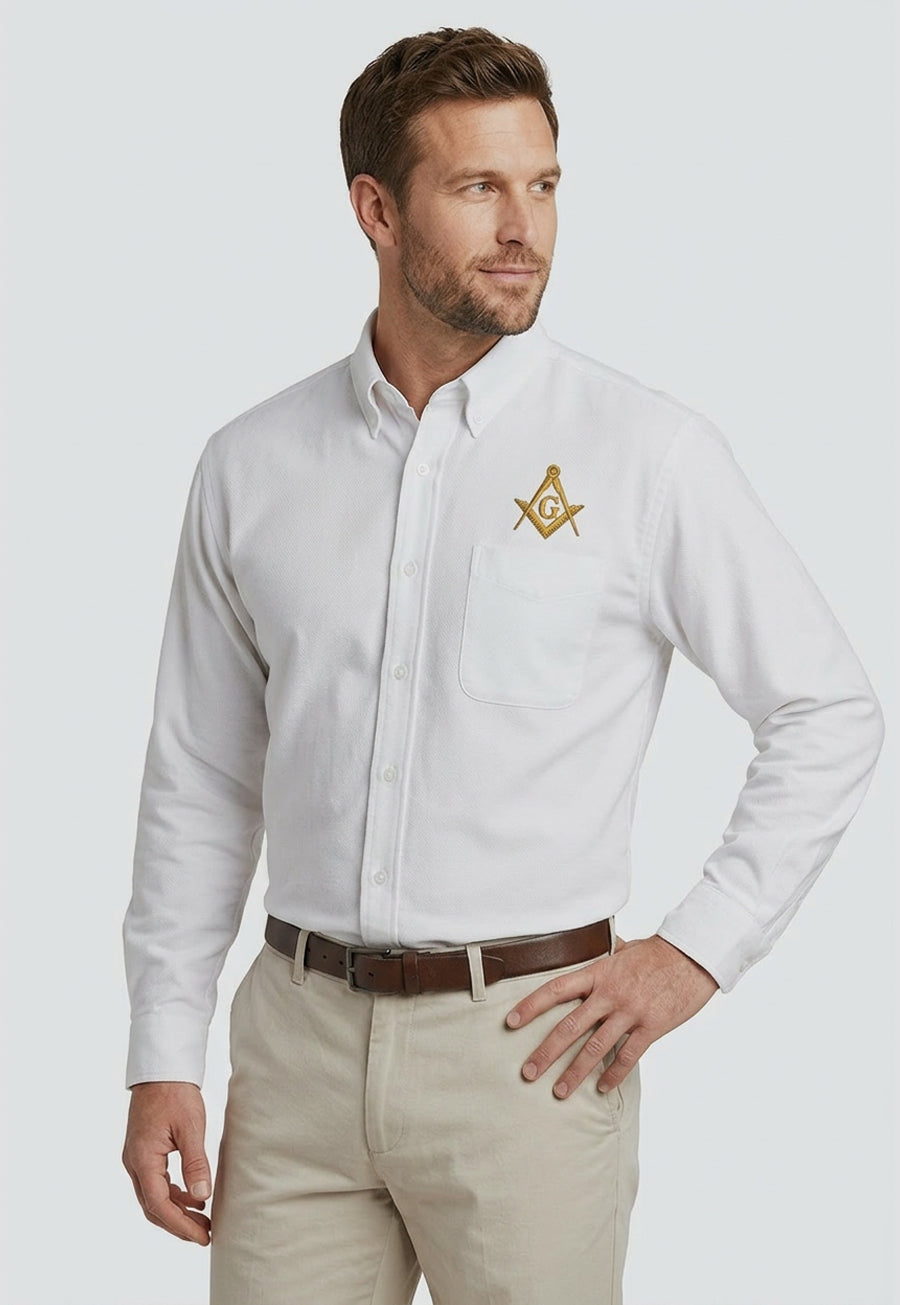 Gold Square And Compass Long Sleeve Button-Down