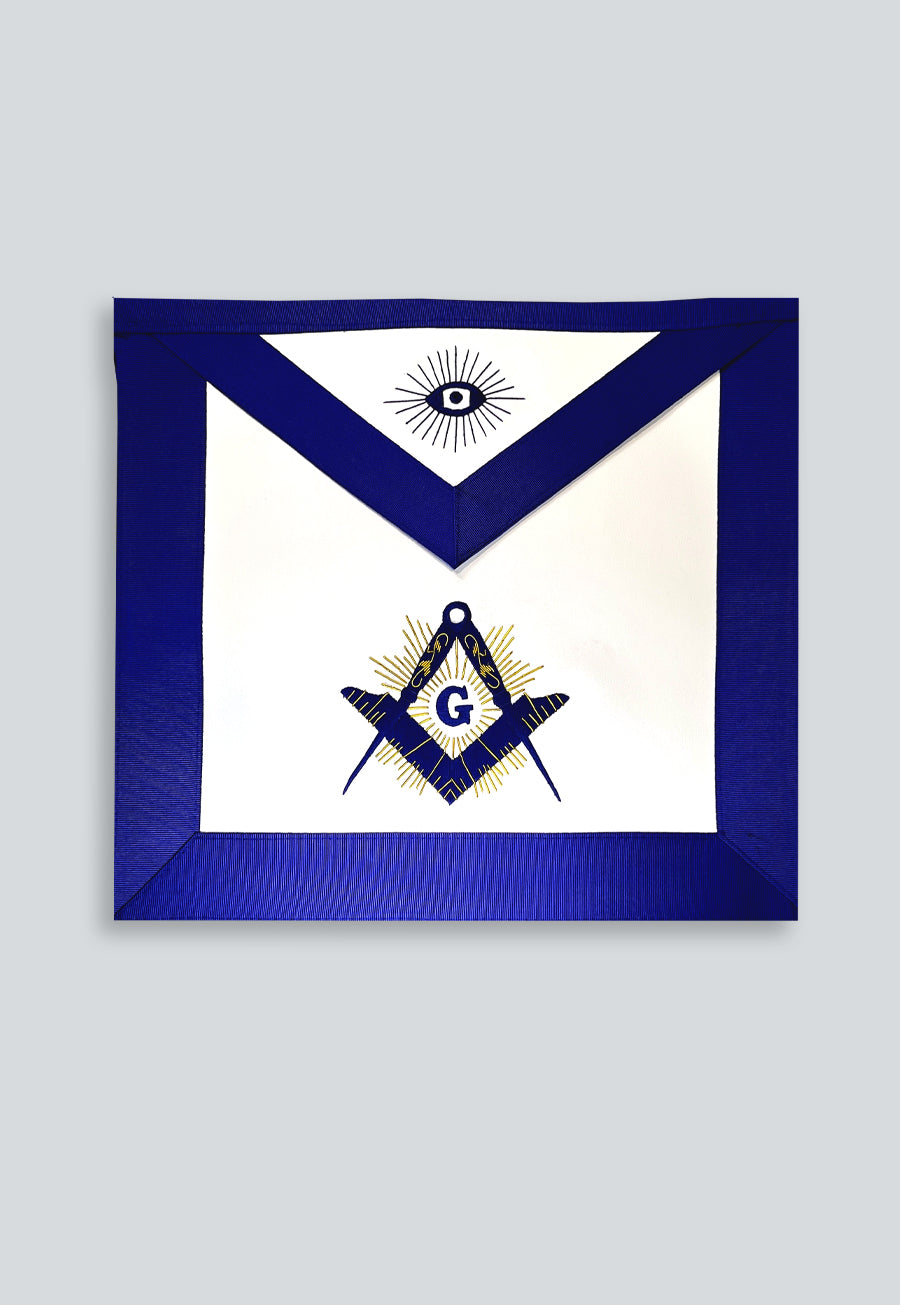 Gold Shining Square &amp; Compass Master Mason Masonic Apron - [Blue &amp; White]