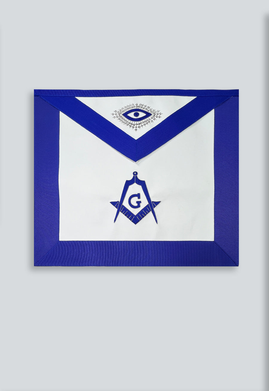 Master Mason with Sequined All Seeing Eye Masonic Apron - [Blue &amp; White]