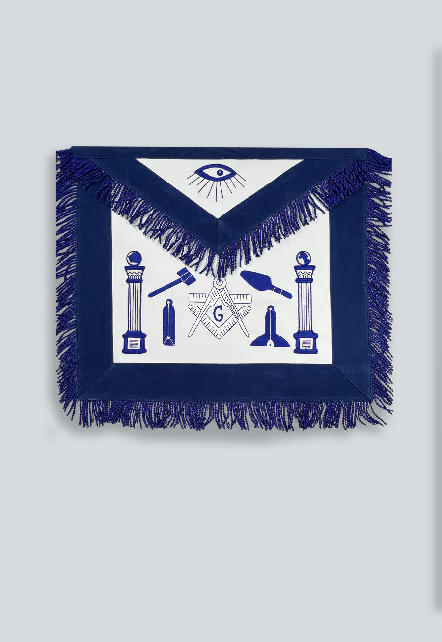 Fringed Master Mason Working Tools Masonic Apron - [Blue & White]