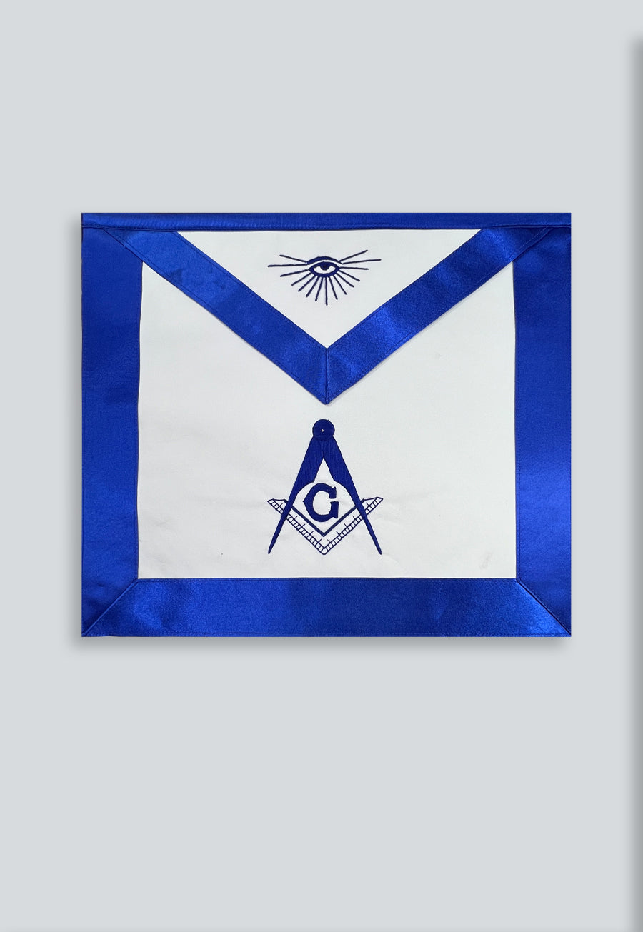 Satin Master Mason All Seeing Eye Masonic Apron - [Blue &amp; White]