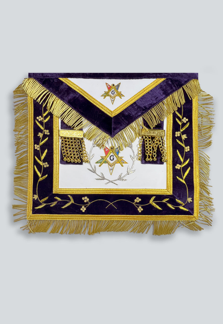 Order of the Eastern Star Fringed Embroidered Masonic Apron - [Purple &amp; Gold]