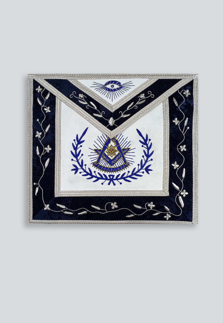 Past Master with Embroidered Border Masonic Apron - [Blue & White]