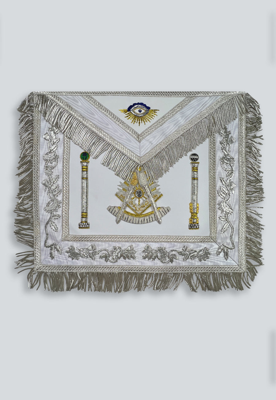 White Fringed Double Column Past Master Masonic Apron - [White]