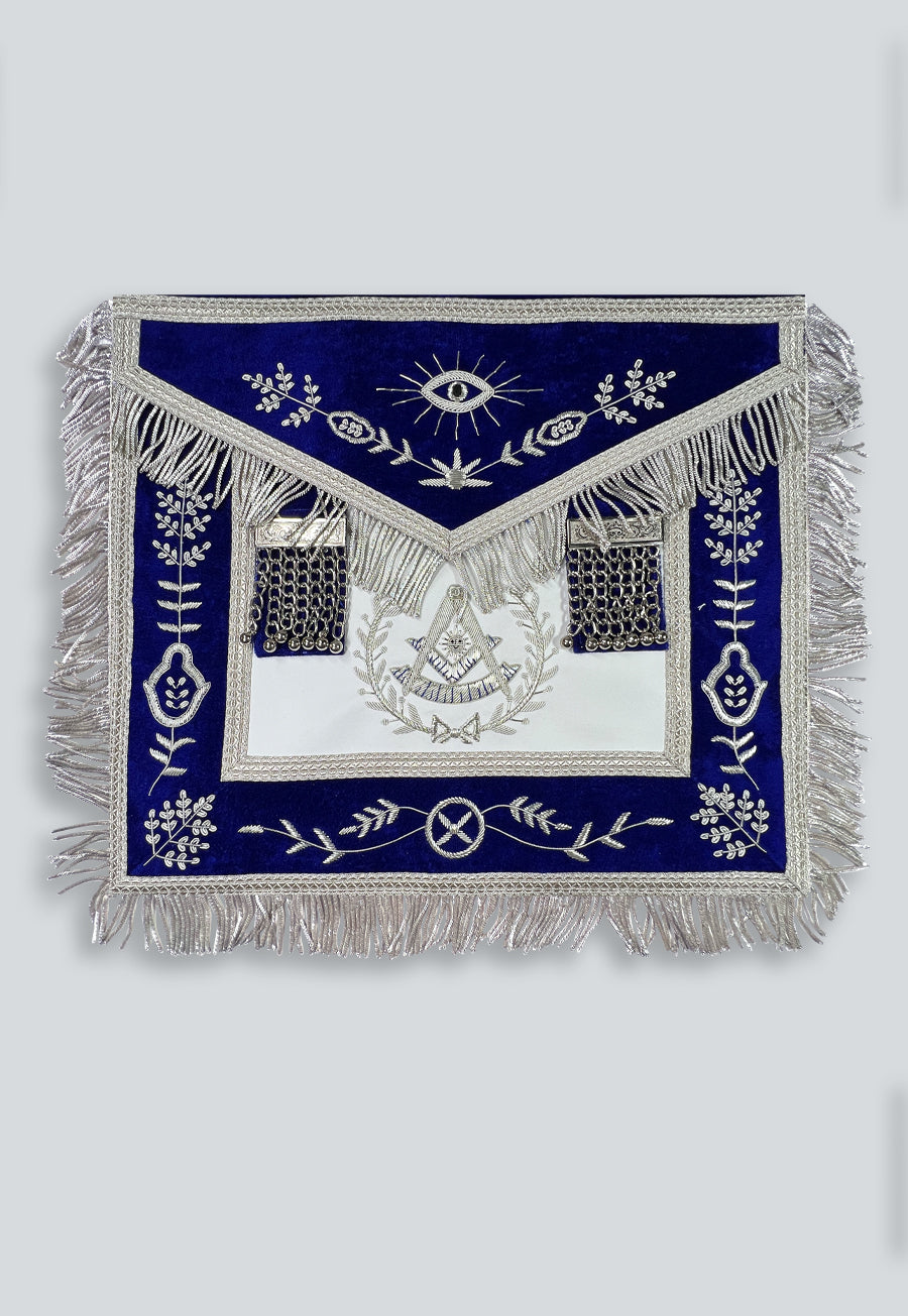 Fringed Past Master with Embroidered Border Masonic Apron - [Blue & Silver]