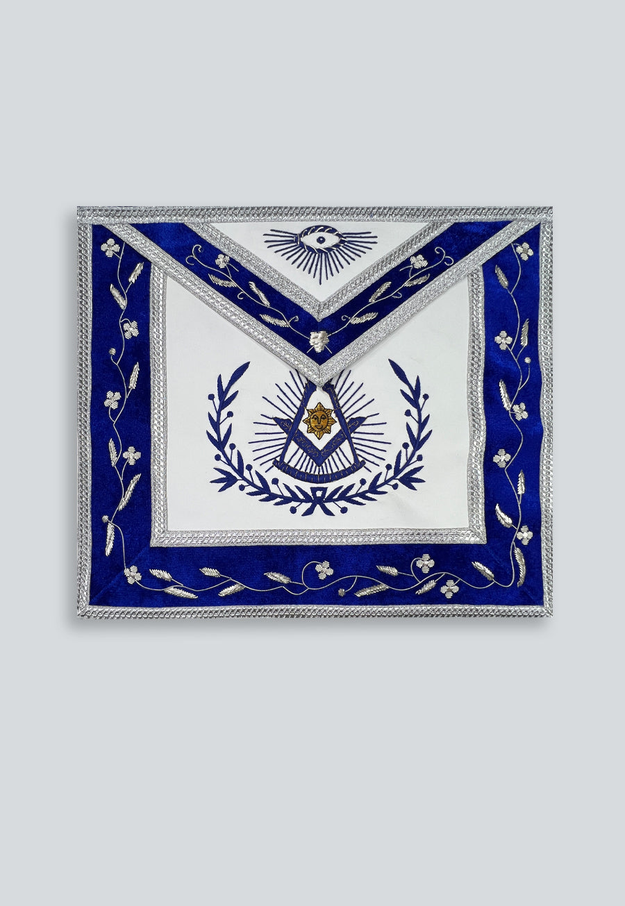 Funeral Past Master with Embroidered Border Masonic Apron - [Blue & White]