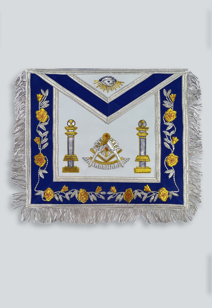 Past Master with Pillars Masonic Apron - [Blue & White]