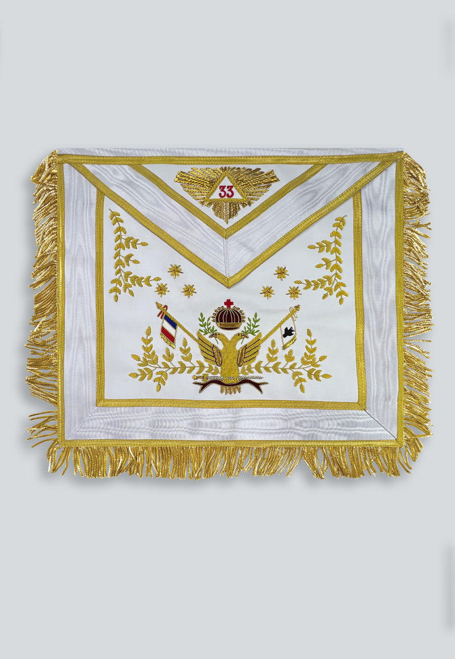 33rd Degree Scottish Rite Masonic Apron - [White & Gold]