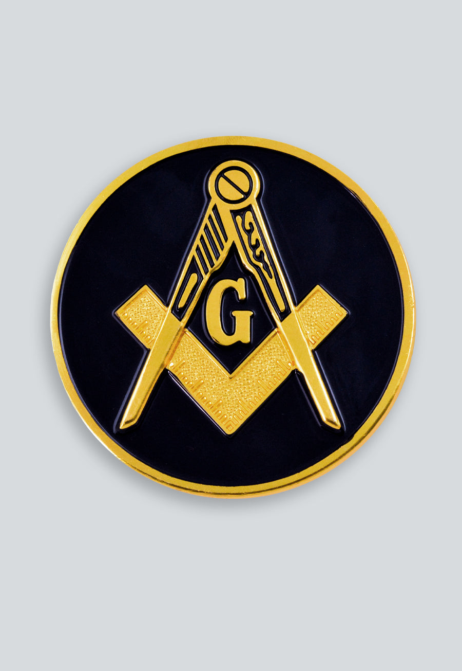 Square &amp; Compass Round Masonic Auto Emblem - 