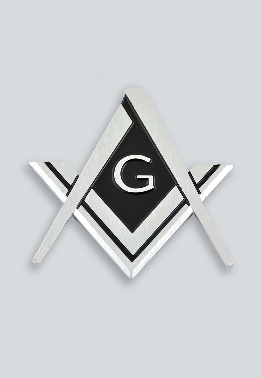 Square &amp; Compass ABS Plastic Masonic Auto Emblem - [Chrome][3'' Tall]