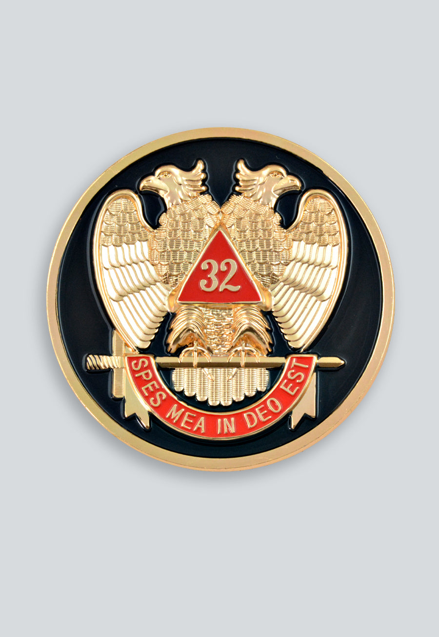 32nd Degree Scottish Rite Round Masonic Auto Emblem - [Black & Red]