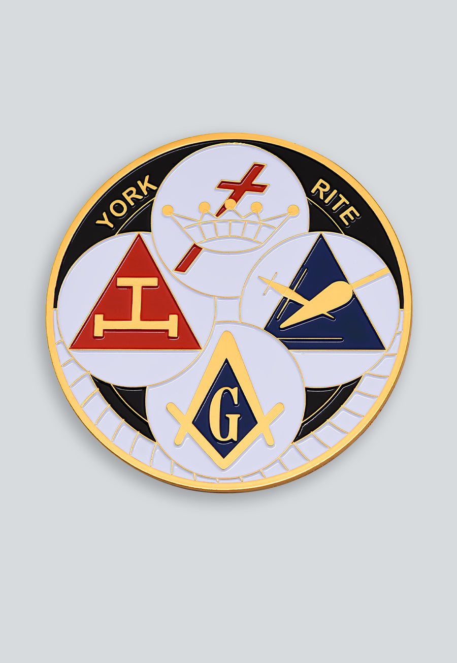 York Rite Round Masonic Auto Emblem - [White &amp; Black]
