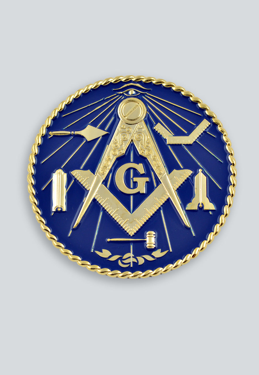 Working Tools Round Masonic Auto Emblem - [Blue &amp; Gold]