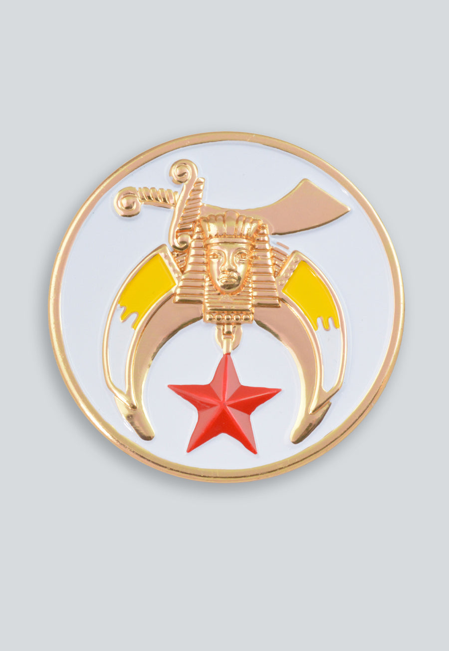 Shriner Round Masonic Auto Emblem - [White &amp; Gold]
