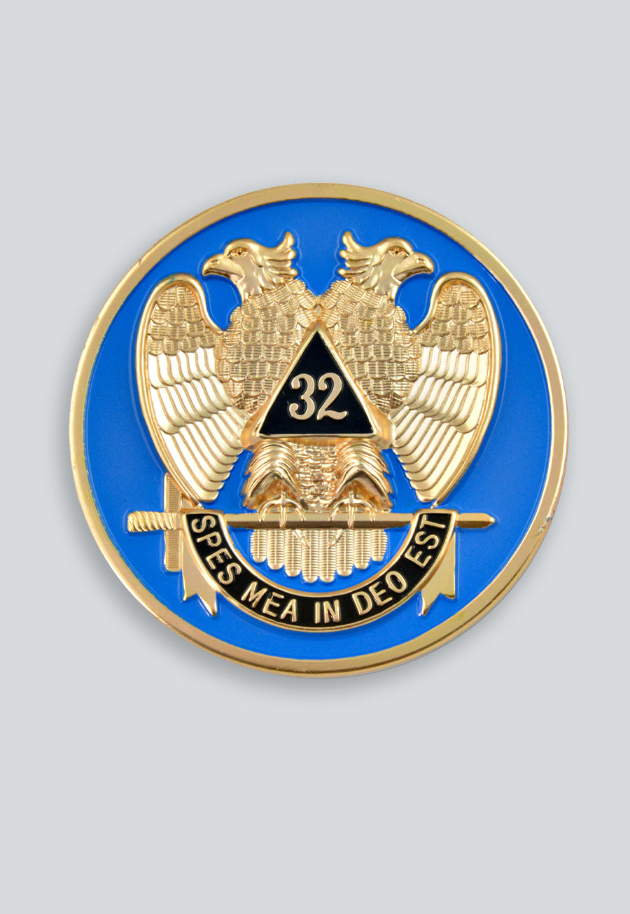 32nd Degree Scottish Rite Round Masonic Auto Emblem - [Blue & Gold]