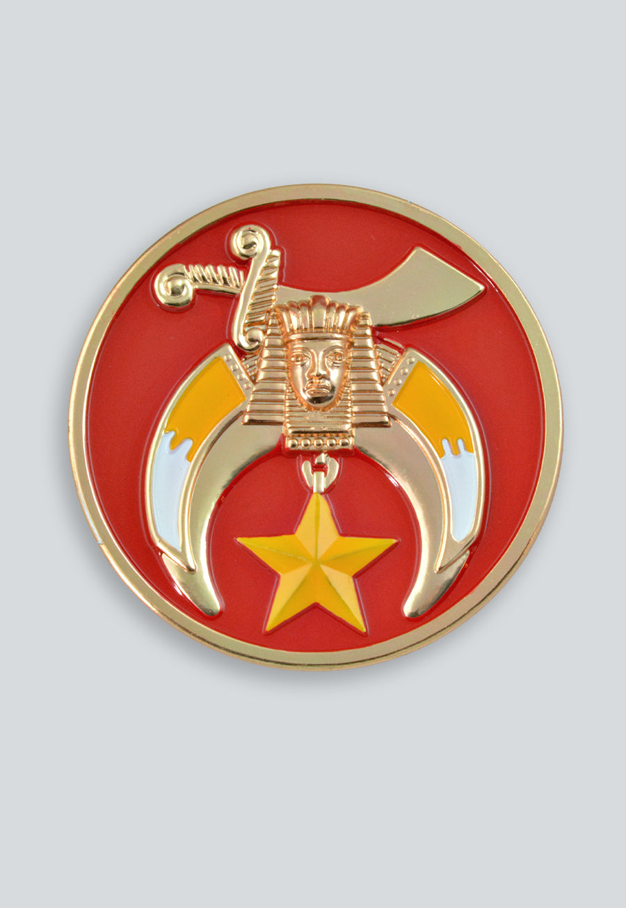 Shriner Round Masonic Auto Emblem - [Red &amp; Gold]