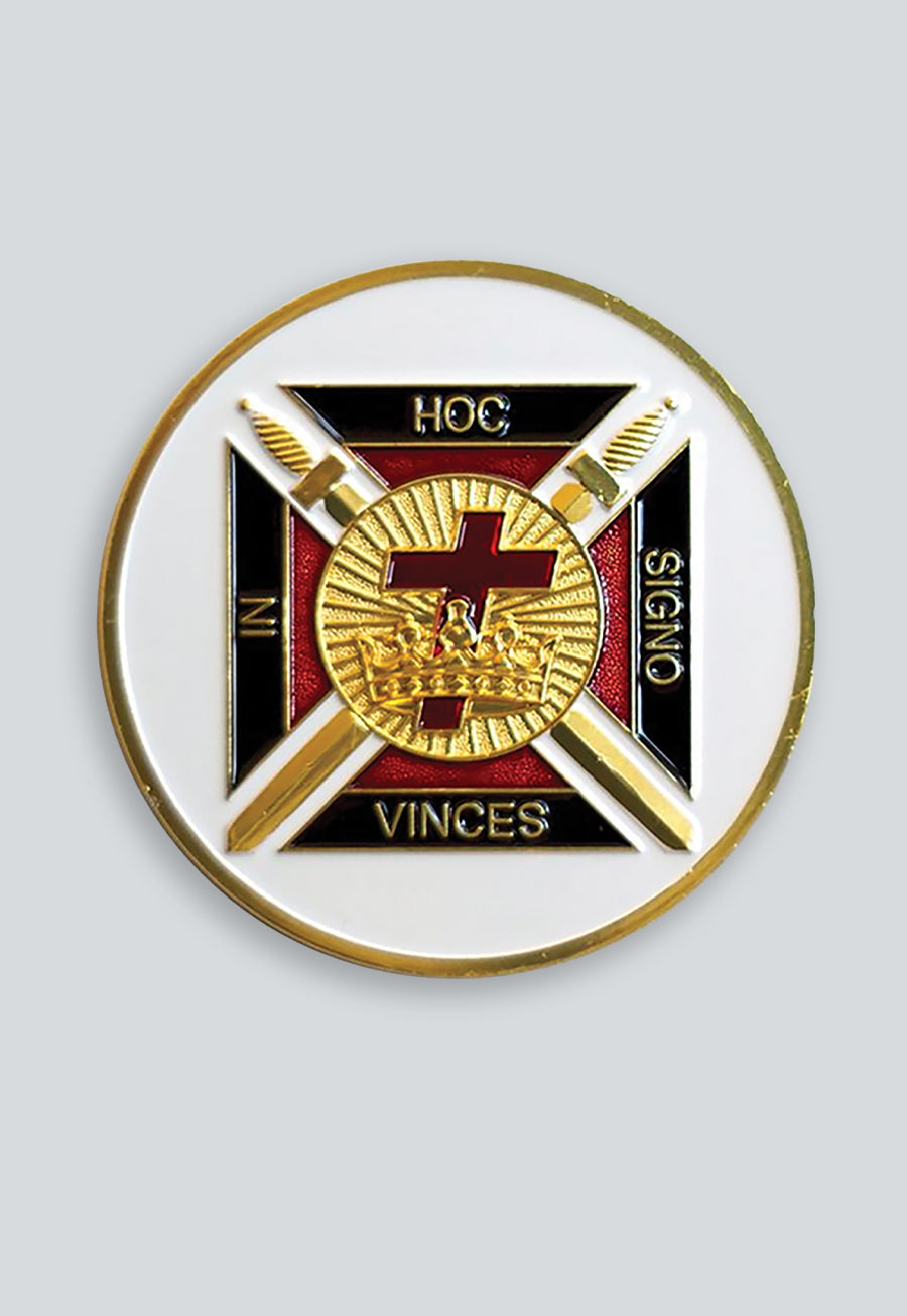 Knights Templar Round Masonic Auto Emblem - [White &amp; Gold]