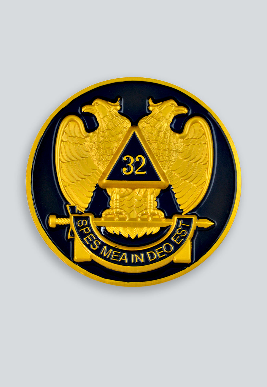32nd Degree Scottish Rite Round Masonic Auto Emblem - 