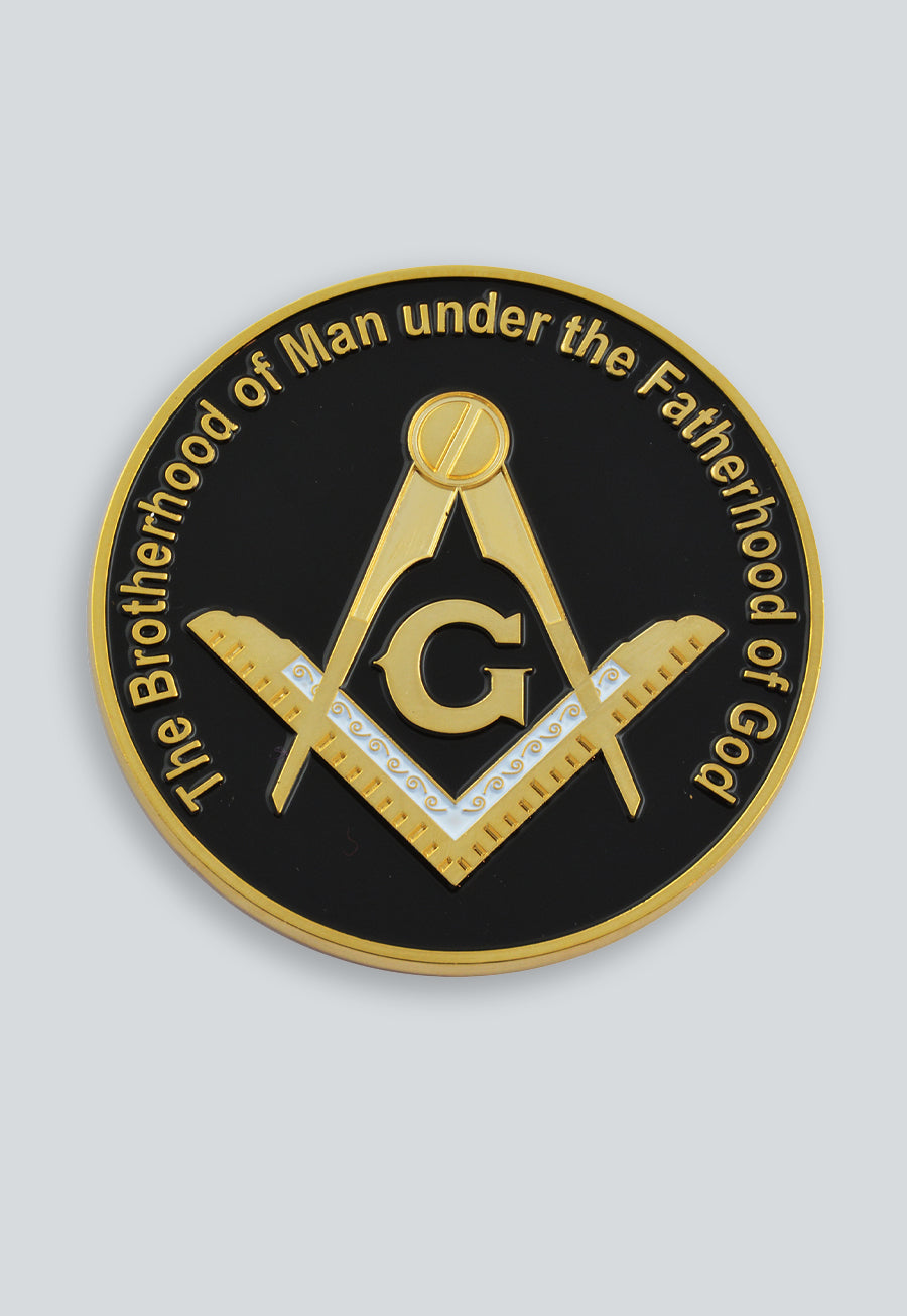 Brotherhood of Man Fatherhood of God Square &amp; Compass Round Masonic Auto Emblem - 