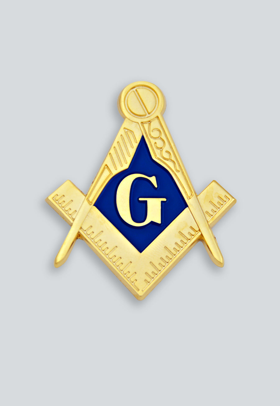 Square &amp; Compass Masonic Auto Emblem - [Gold &amp; Blue][2'' Tall]