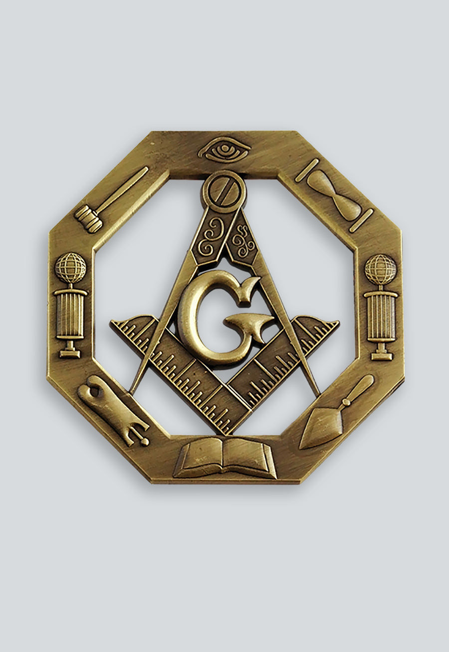 Working Tools Antique Masonic Auto Emblem - [Brass][3'' Tall]