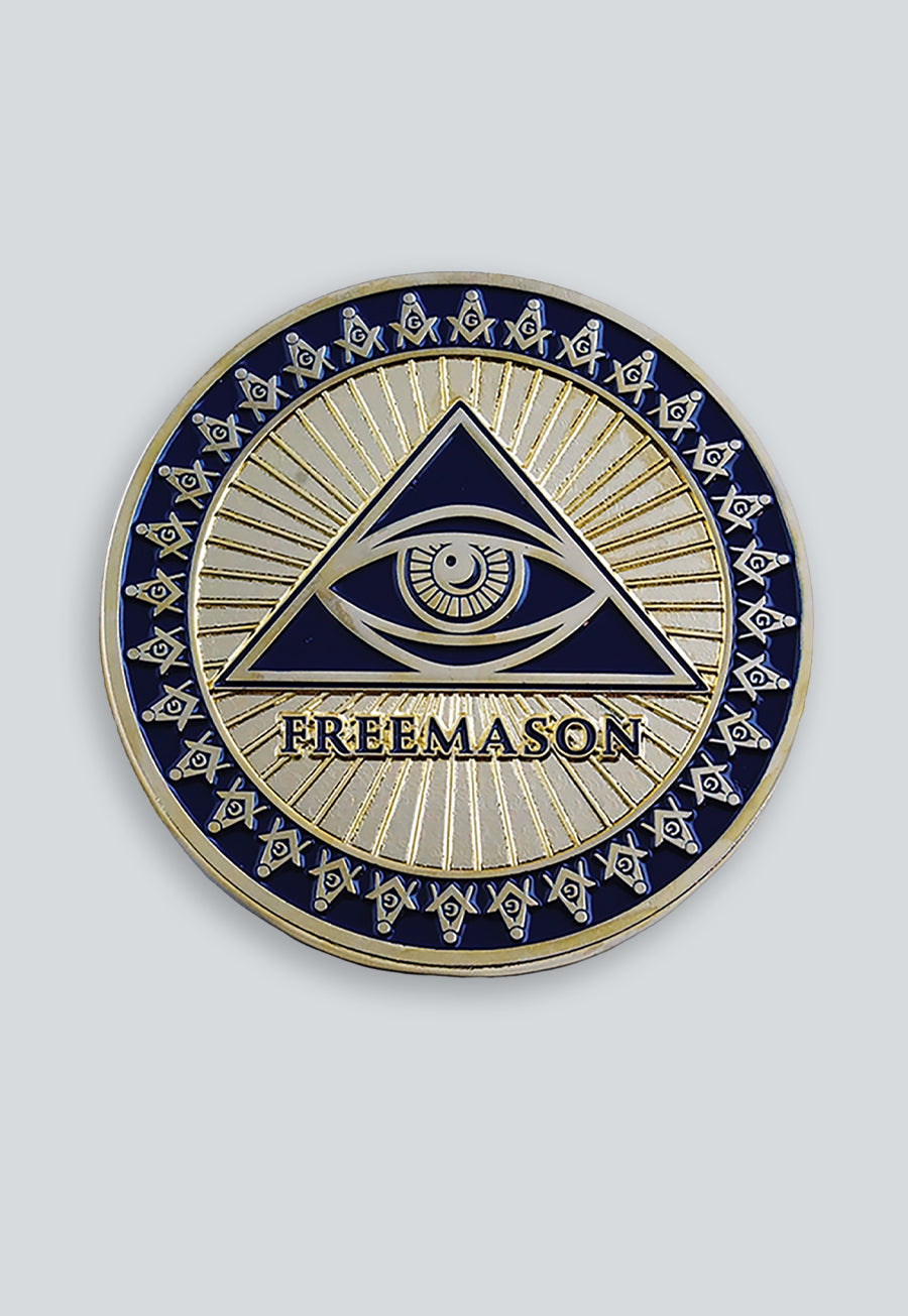All Seeing Eye Round Masonic Auto Emblem - [Blue &amp; Gold]