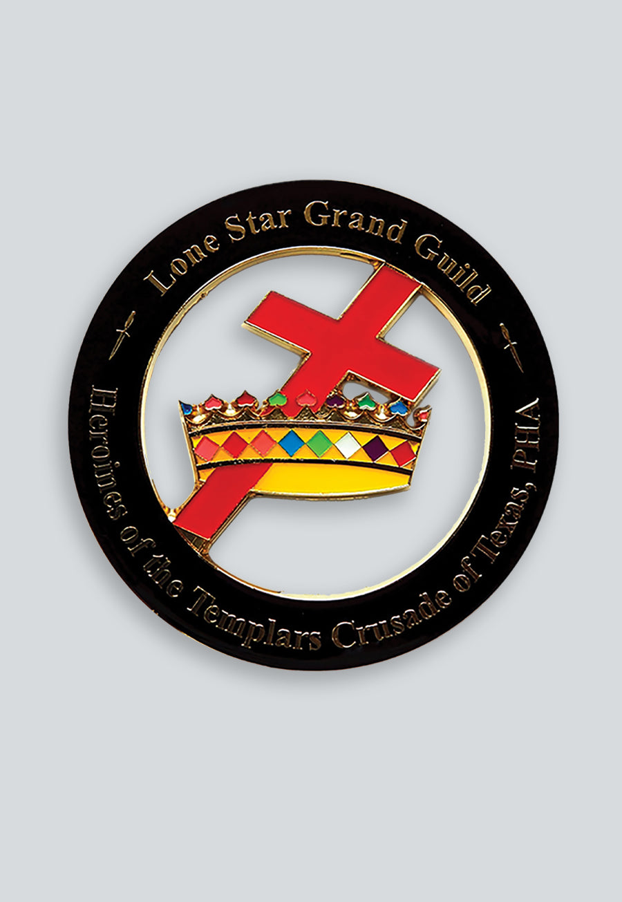 Lone Star Grand Guild Heroines Round Masonic Auto Emblem - [Black &amp; Red]