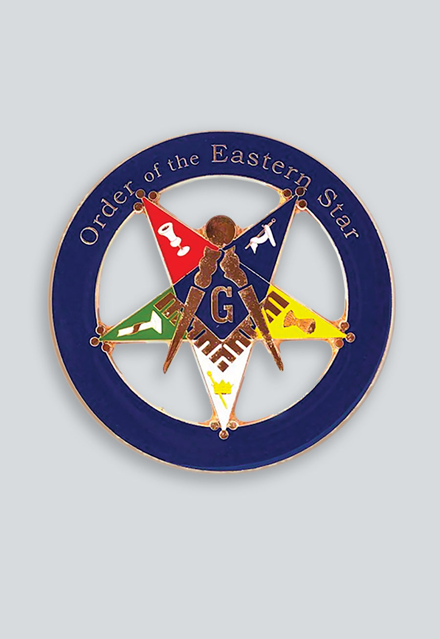 Order of the Eastern Star Patron Round Masonic Auto Emblem - [Blue &amp; Gold]