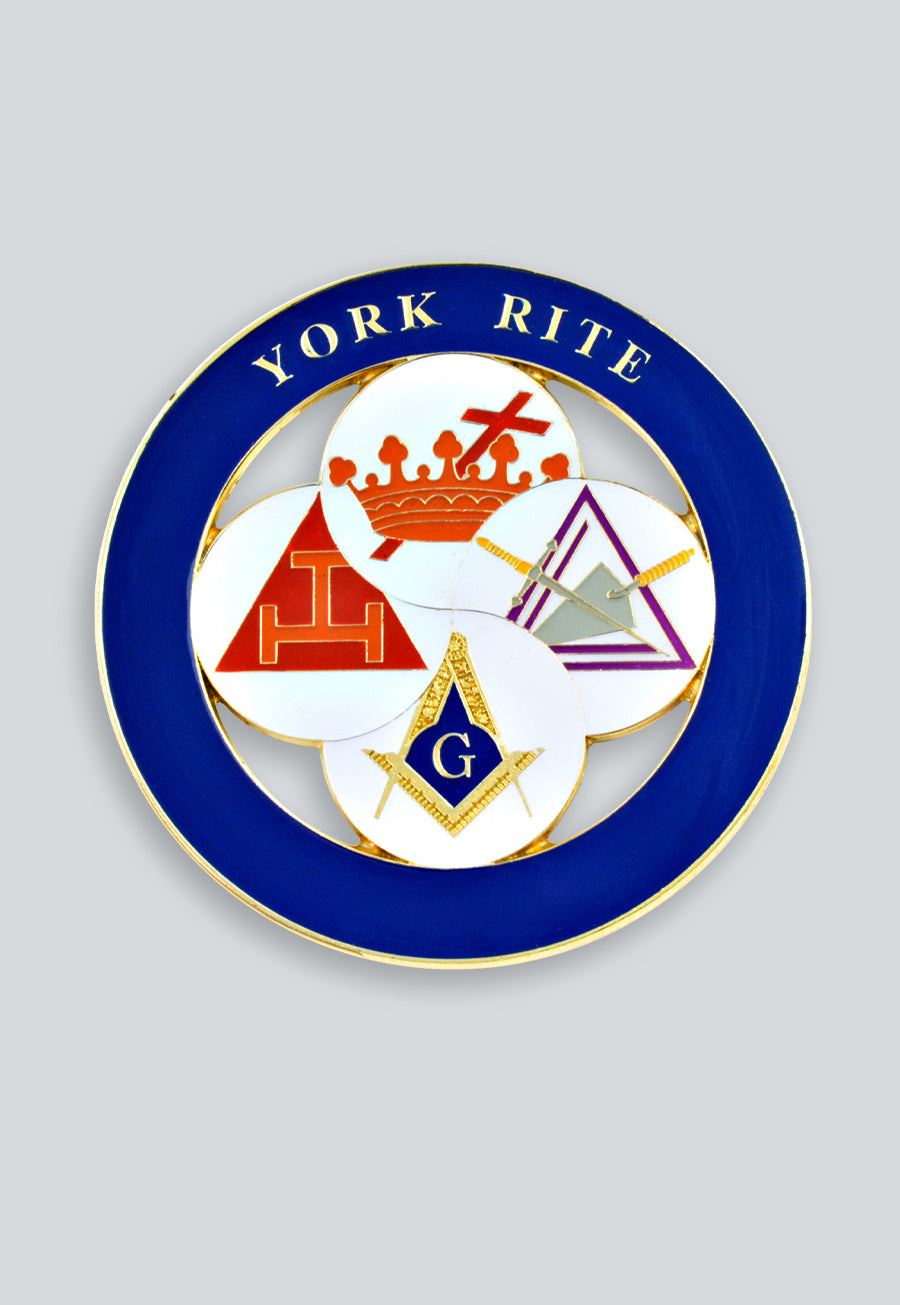 York Rite Royal Arch Templar Cryptic Council Round Masonic Auto Emblem - [Blue &amp; White]