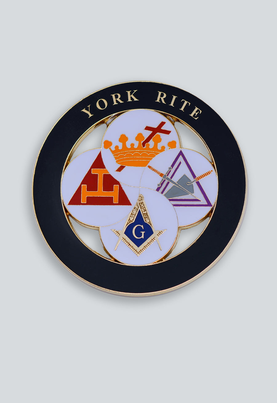 York Rite Royal Arch Templar Cryptic Council Round Masonic Auto Emblem - [Black &amp; White]