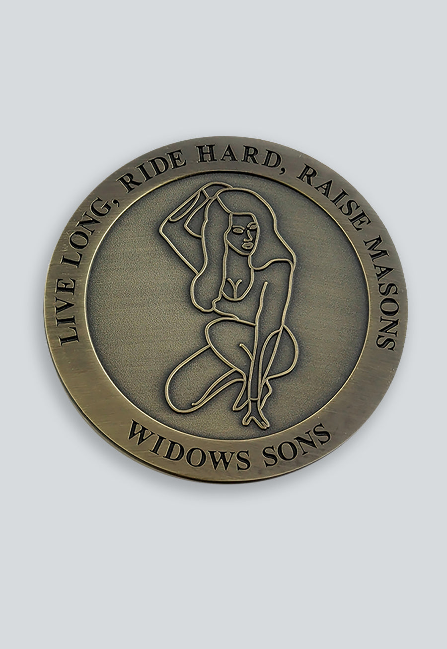 Live Long Ride Hard Raise Masons Widow's Sons Round Masonic Auto Emblem - [Antique Brass]