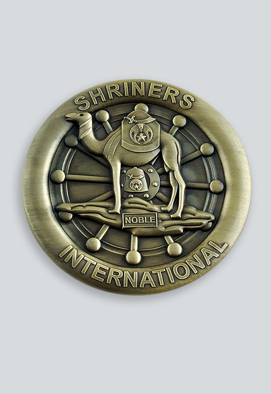 Shriners International Round Masonic Auto Emblem - [Antique Brass]