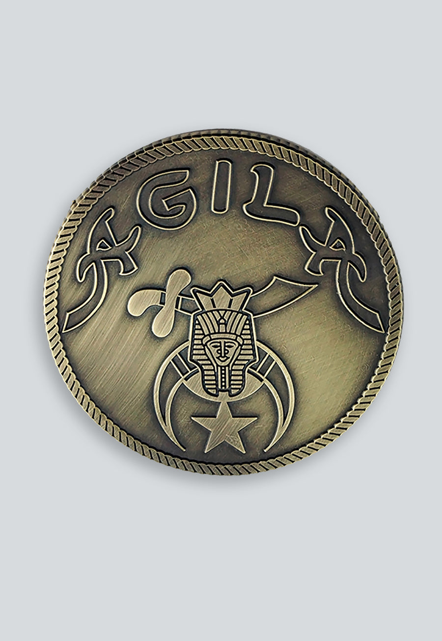 AGILA Shriner Round Brushed Masonic Auto Emblem - [Antique Brass]