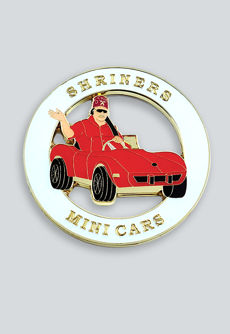 Shriners Mini Round Masonic Auto Emblem - [White &amp; Red]