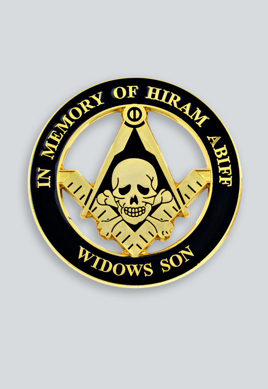 Widow's Son Skull Square &amp; Compass Round Masonic Auto Emblem - 