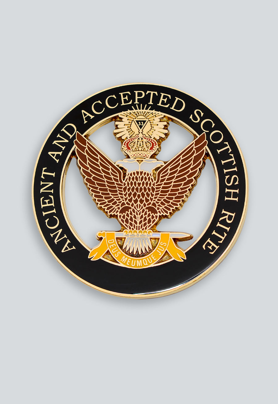 33rd Degree Double Headed Eagle Ancient & Accepted Scottish Rite Round Masonic Auto Emblem - 