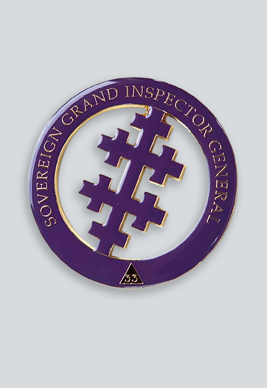 33rd Degree Salem Cross Round Masonic Auto Emblem - [Purple &amp; Gold]