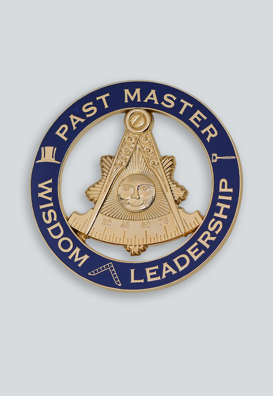 Past Master Leadership Round Masonic Auto Emblem - [Blue &amp; Gold]