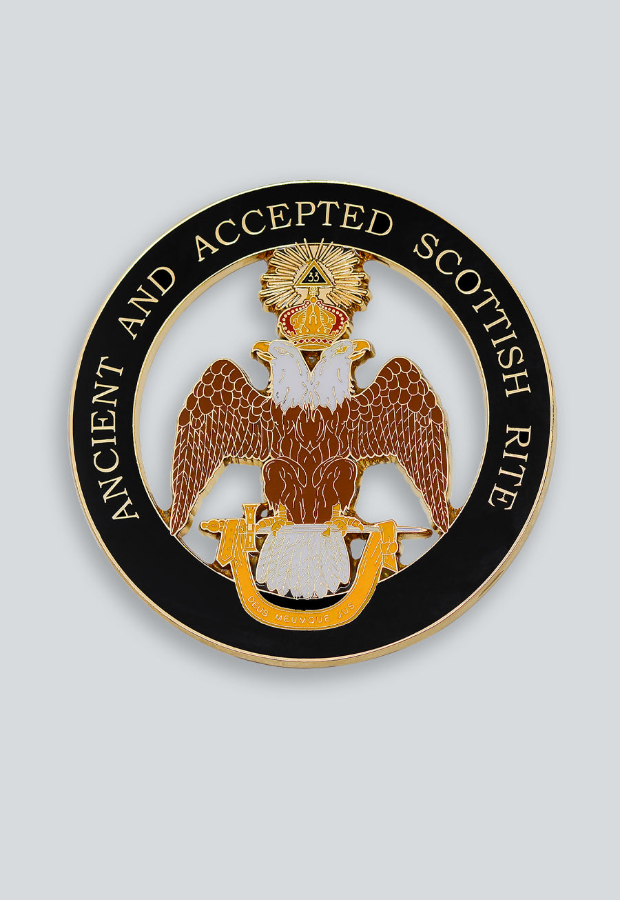 33rd Degree Double Headed Eagle (Wings Down) Ancient & Accepted Round Masonic Auto Emblem - 