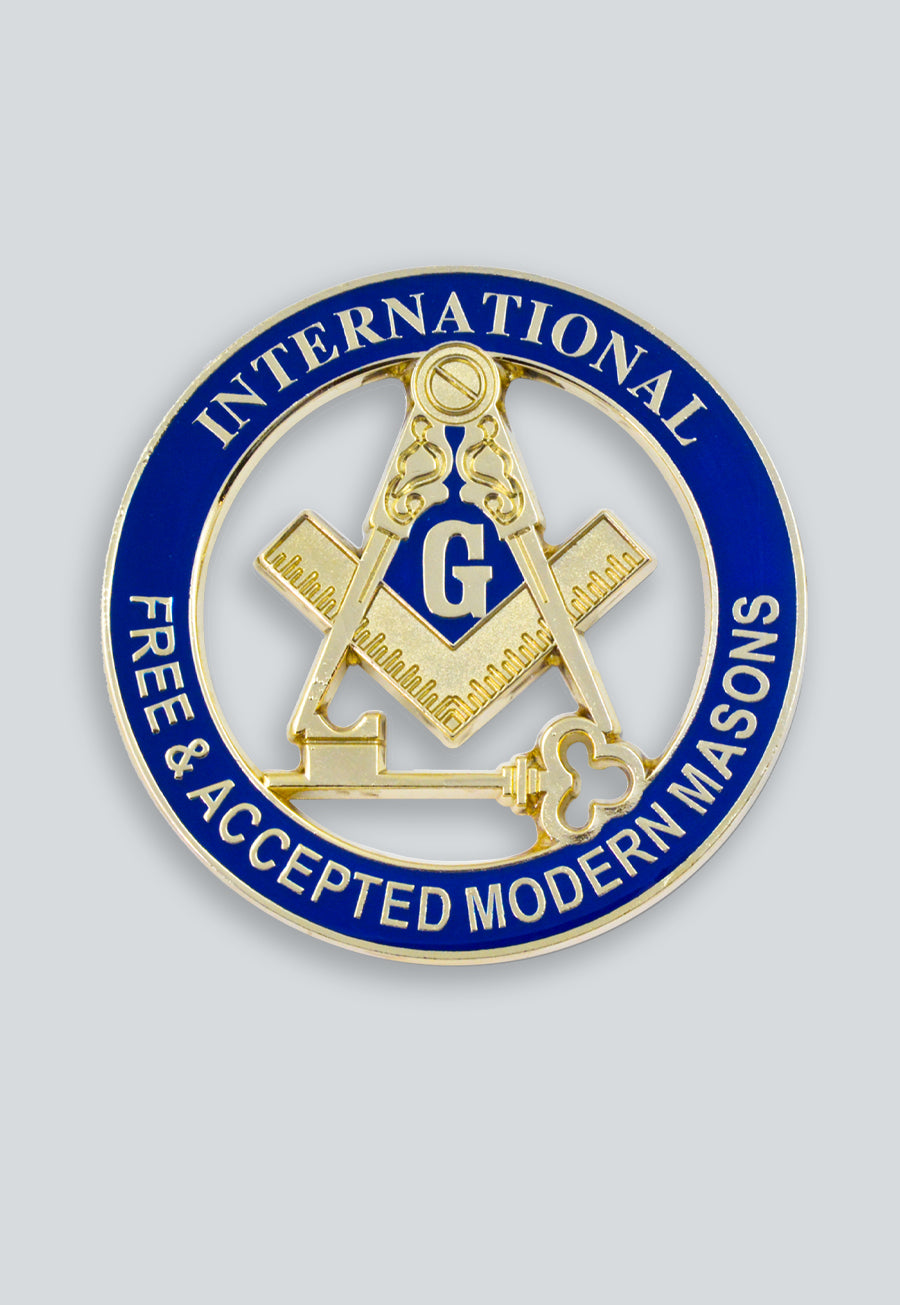 International Free &amp; Accepted Modern Masons Round Masonic Auto Emblem - [Blue &amp; Gold]